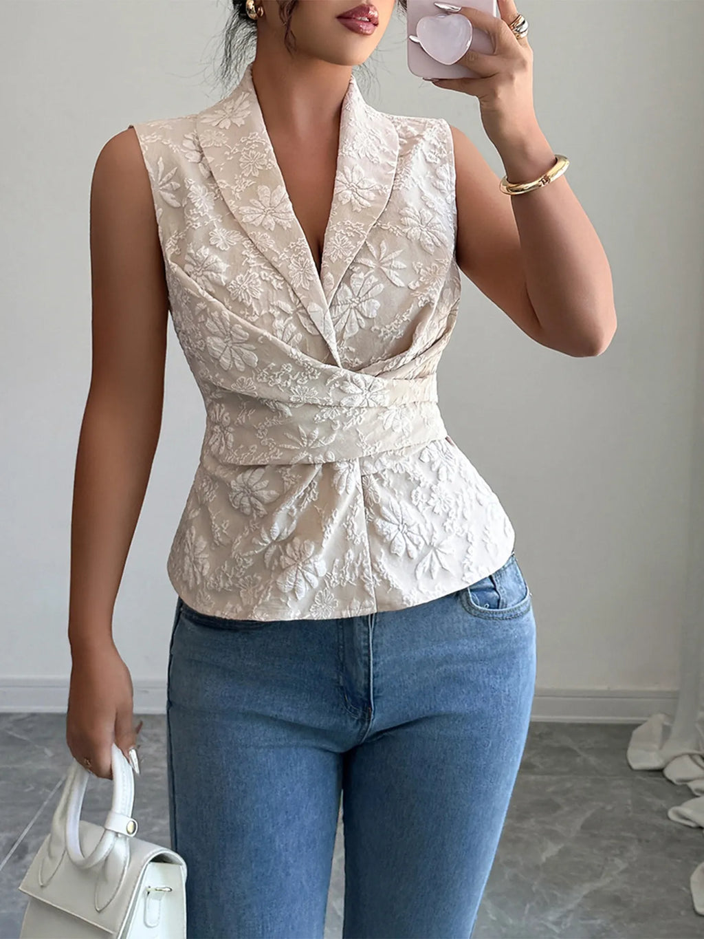 Aprikose Ärmelloses Sommer Top mit Blumenmuster Damen