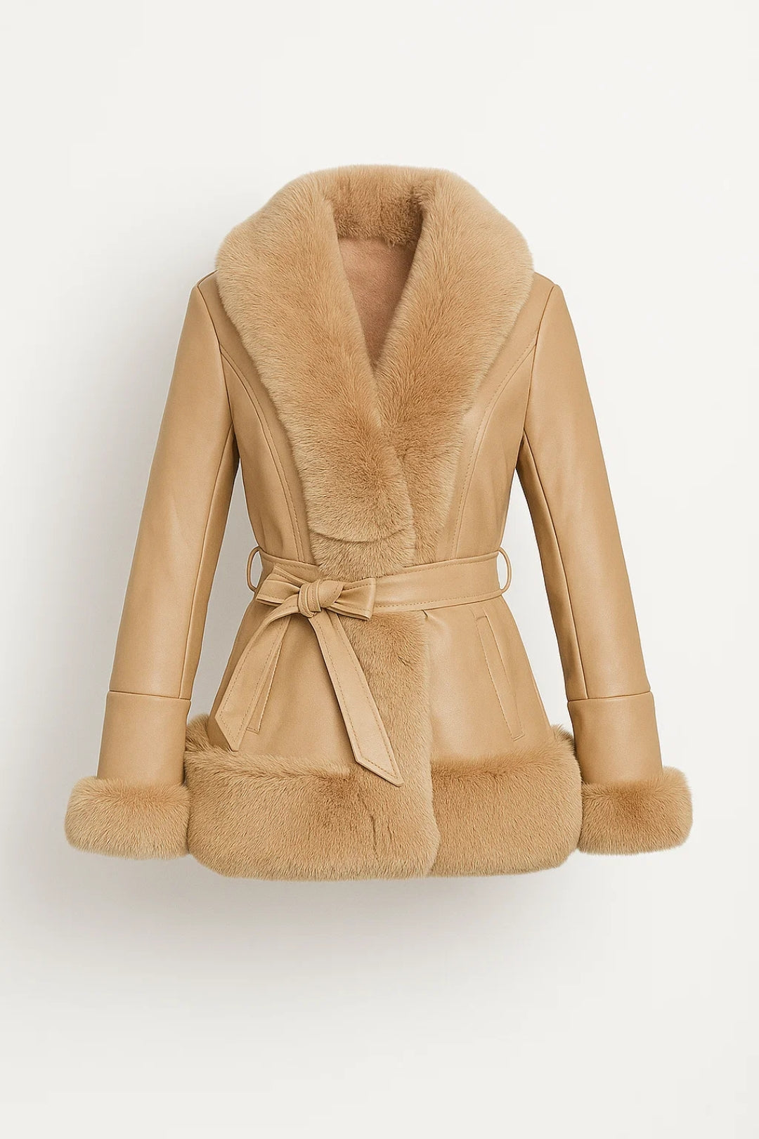 Faux-Fur-Mantel mit Gürtel für Frauen