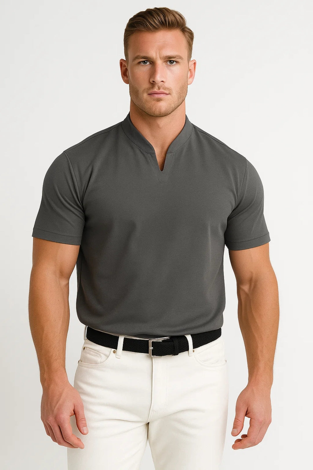 Kurzarmhemd mit gesplittetem Kragen für Männer