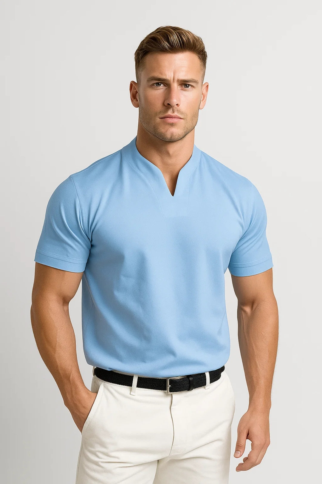 Kurzarmhemd mit gesplittetem Kragen für Männer